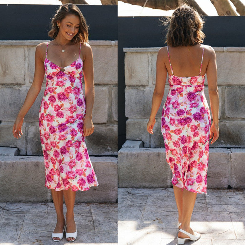 Sexy V Neck Slip Dress Red