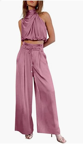 Sleeveless Collar Two Piece Sets Pink