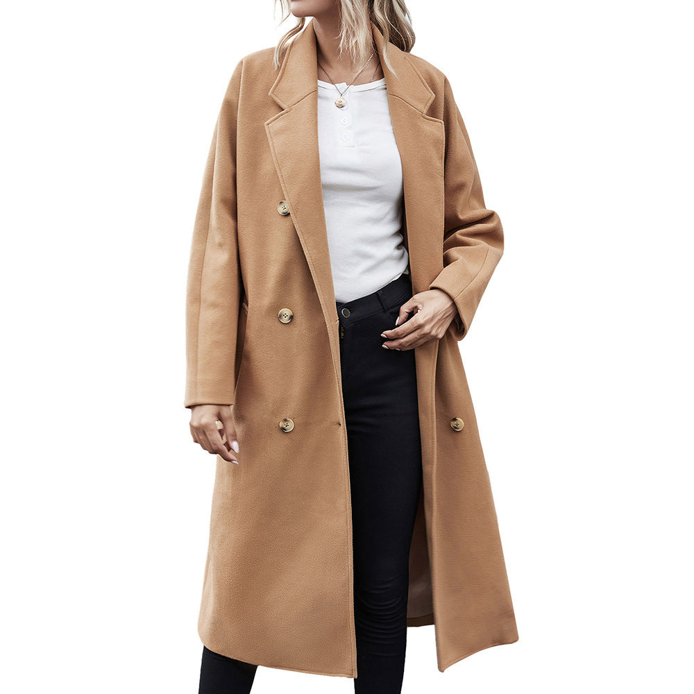Woolen Lace-up Double Breasted Coat Outerwear