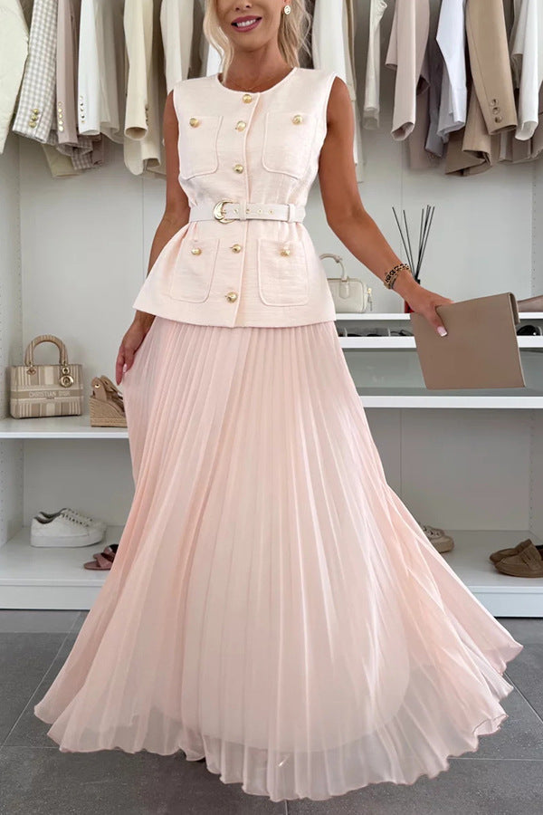 Clidress Camellia Vest & Mesh Pleated Skirt Set