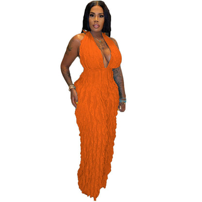 Plunge High Waist Jumpsuit Orange