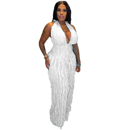 Plunge High Waist Jumpsuit White