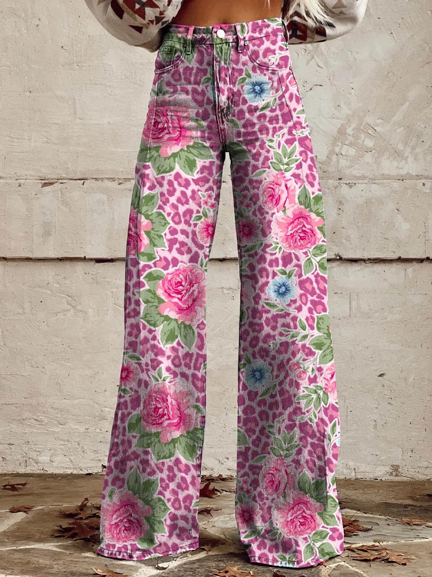 Clidress Vintage Wide Leg Denim Feel Pants