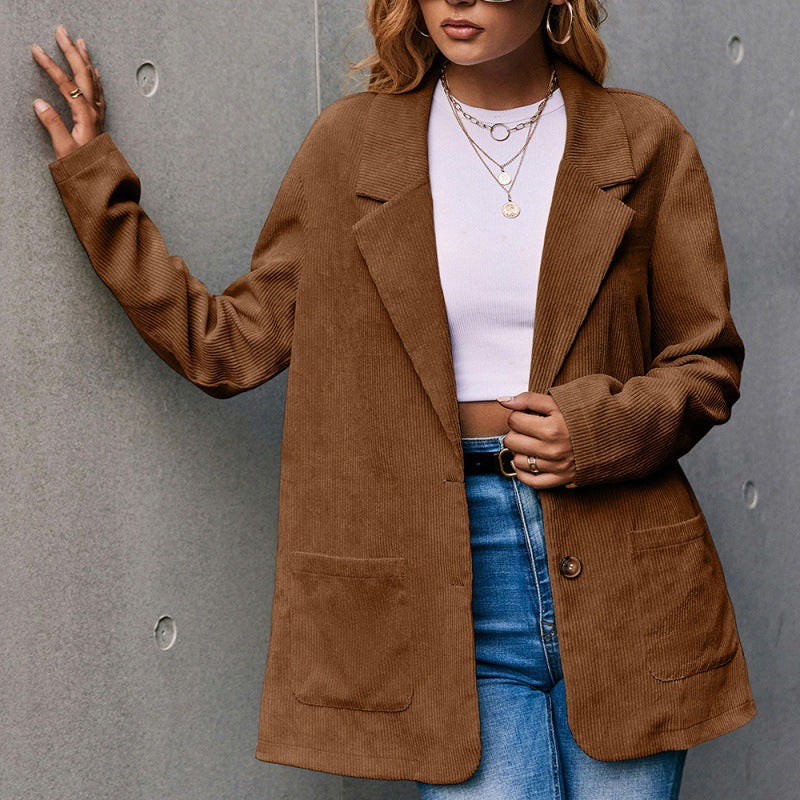 Corduroy Single-Breasted Blazer Caramel