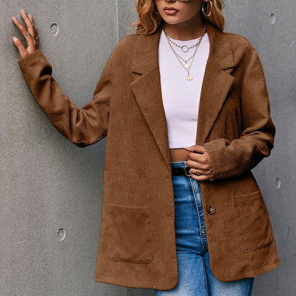 Corduroy Single-Breasted Blazer Caramel