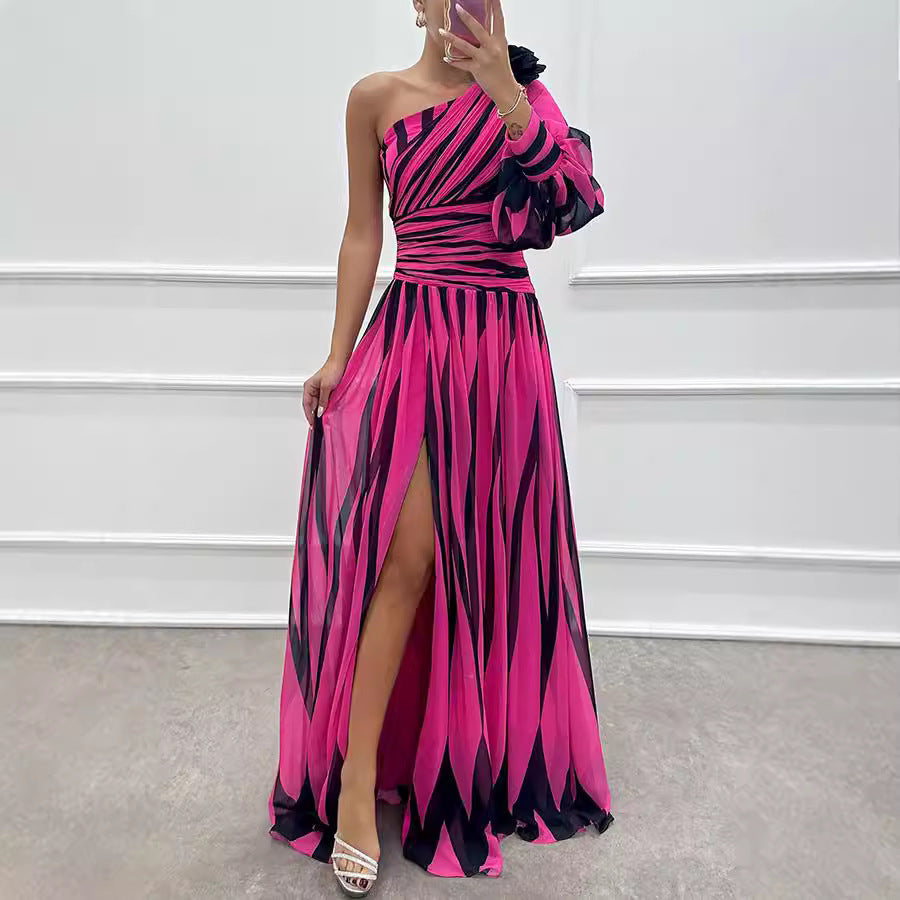 Exotic Printed Maxi Dress Coral Red
