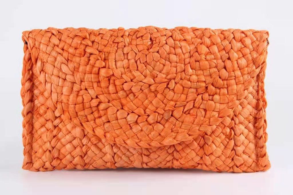 Corn Husk Straw Bag Clutch Bag Handmade Eco Friendly One Size Orange