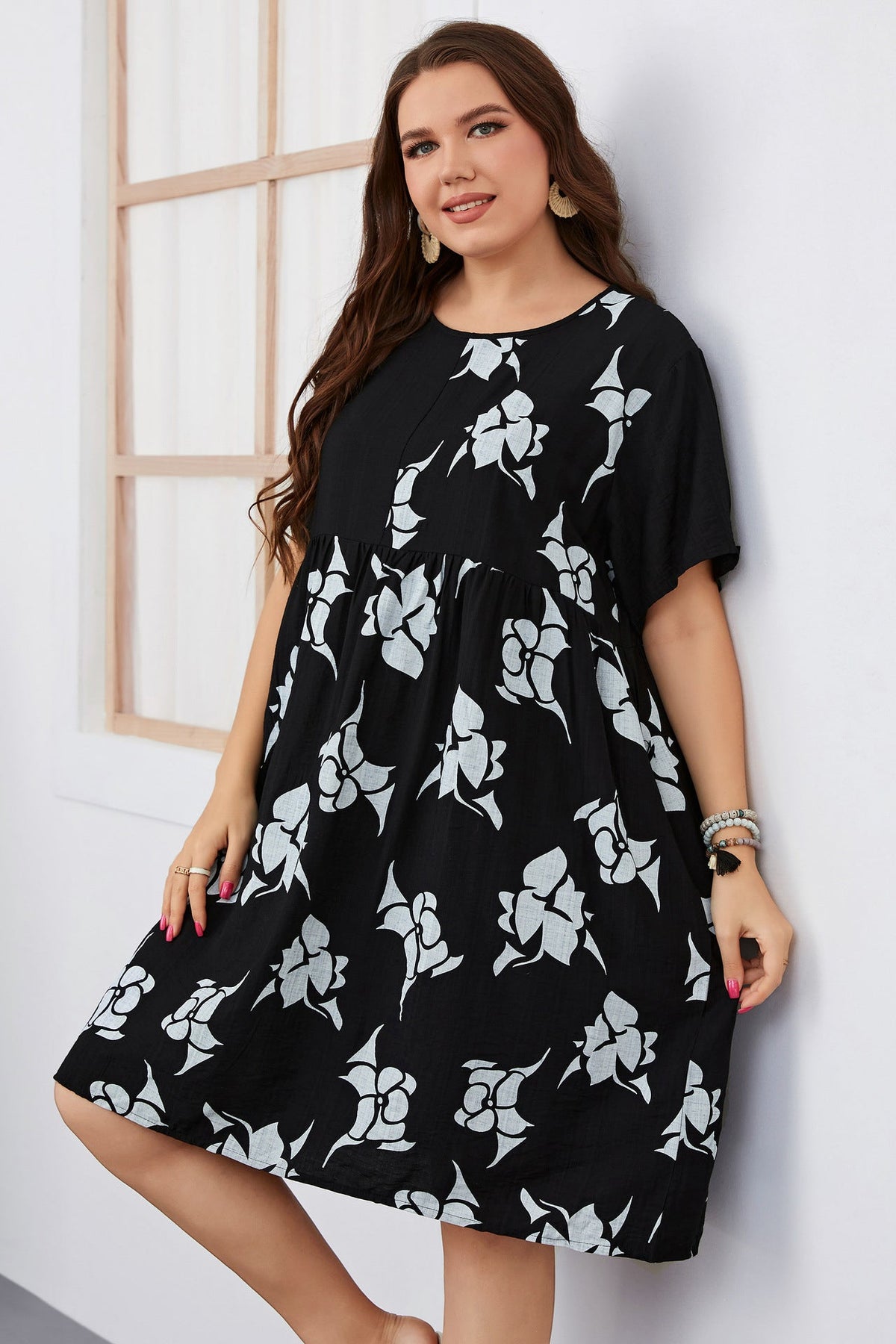 Plus Size Midi Casual Dress Black