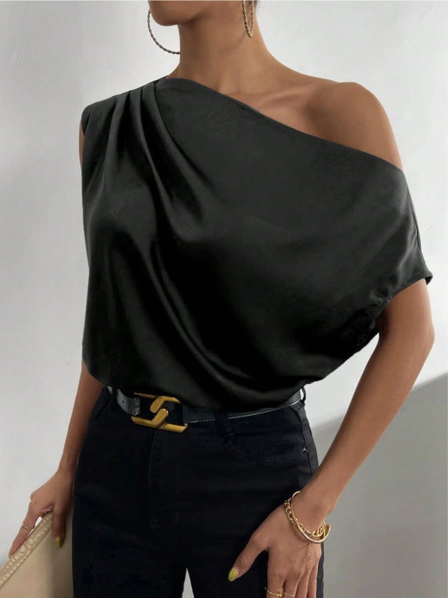 One Shoulder Sleeveless Top Black