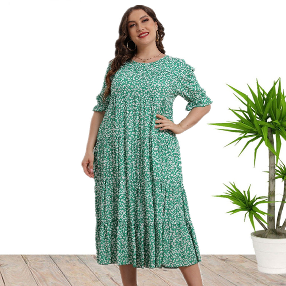 Short Sleeve Rayon Printed Loose Dress