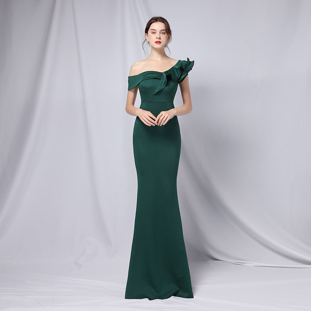 One Shoulder Evening Gown Green