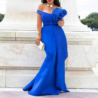 Laura Blue Beaded Evening Dress Blue