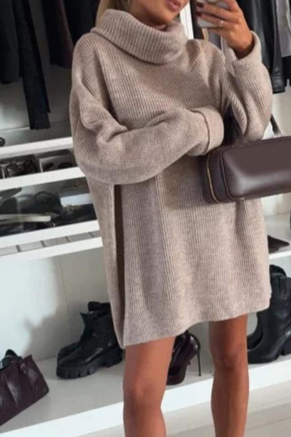 Clidress High Neck Solid Oversized Sweater