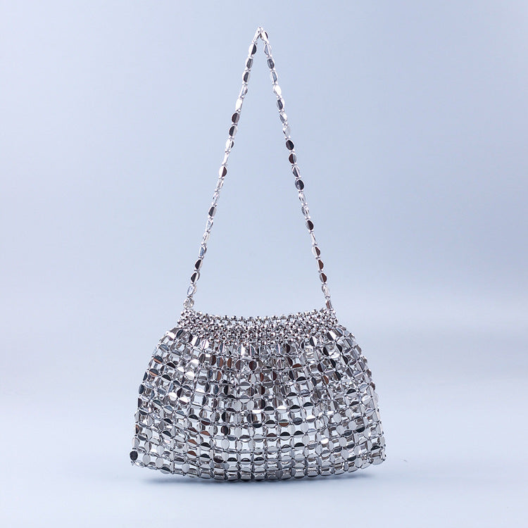 Handmade Silver & Gold Beaded Shoulder Bag One Size Silver