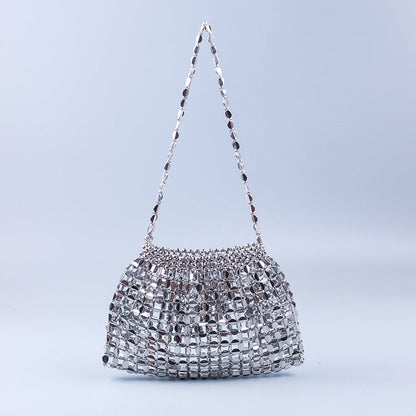 Handmade Silver & Gold Beaded Shoulder Bag One Size Silver