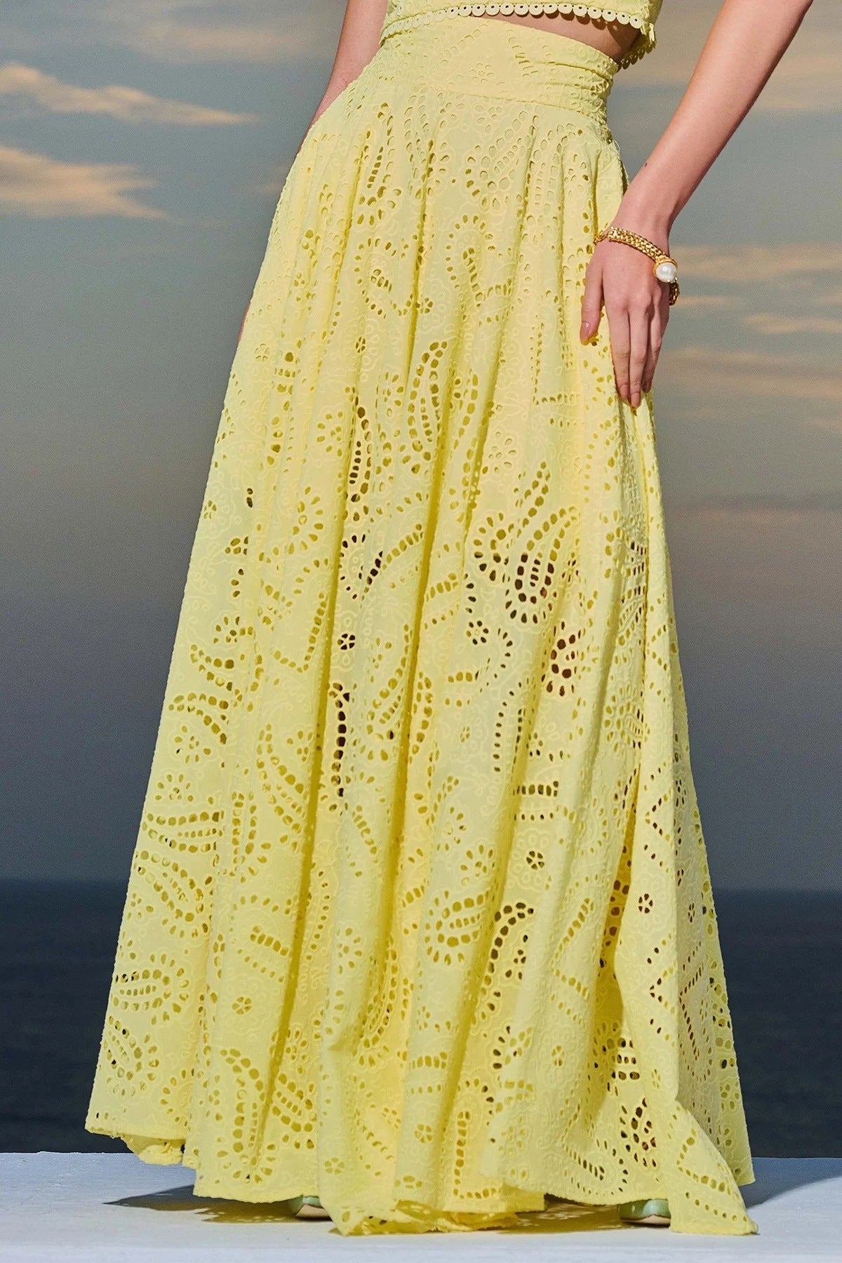 Spring Summer Sleeveless Long Skirt Pocket Set Casual Vacation Loose Two Piece Set Women Yellow Skirt