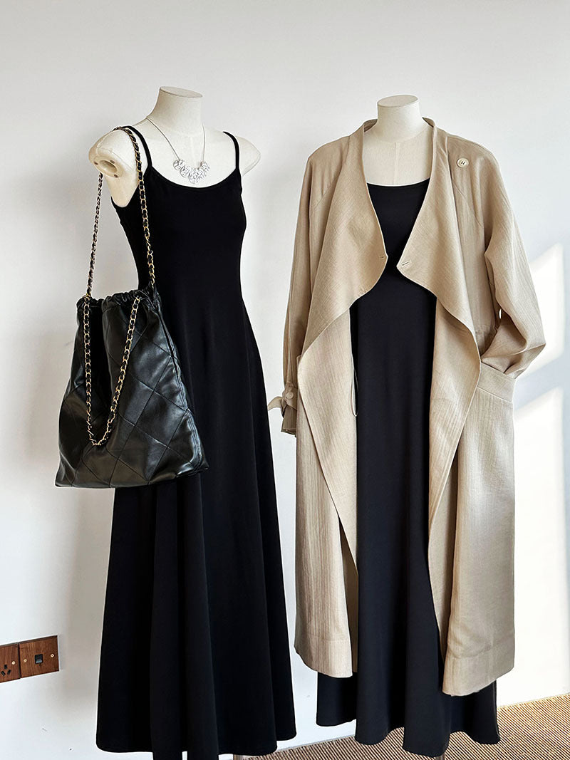 Cotton Linen Drawstring Long Coat