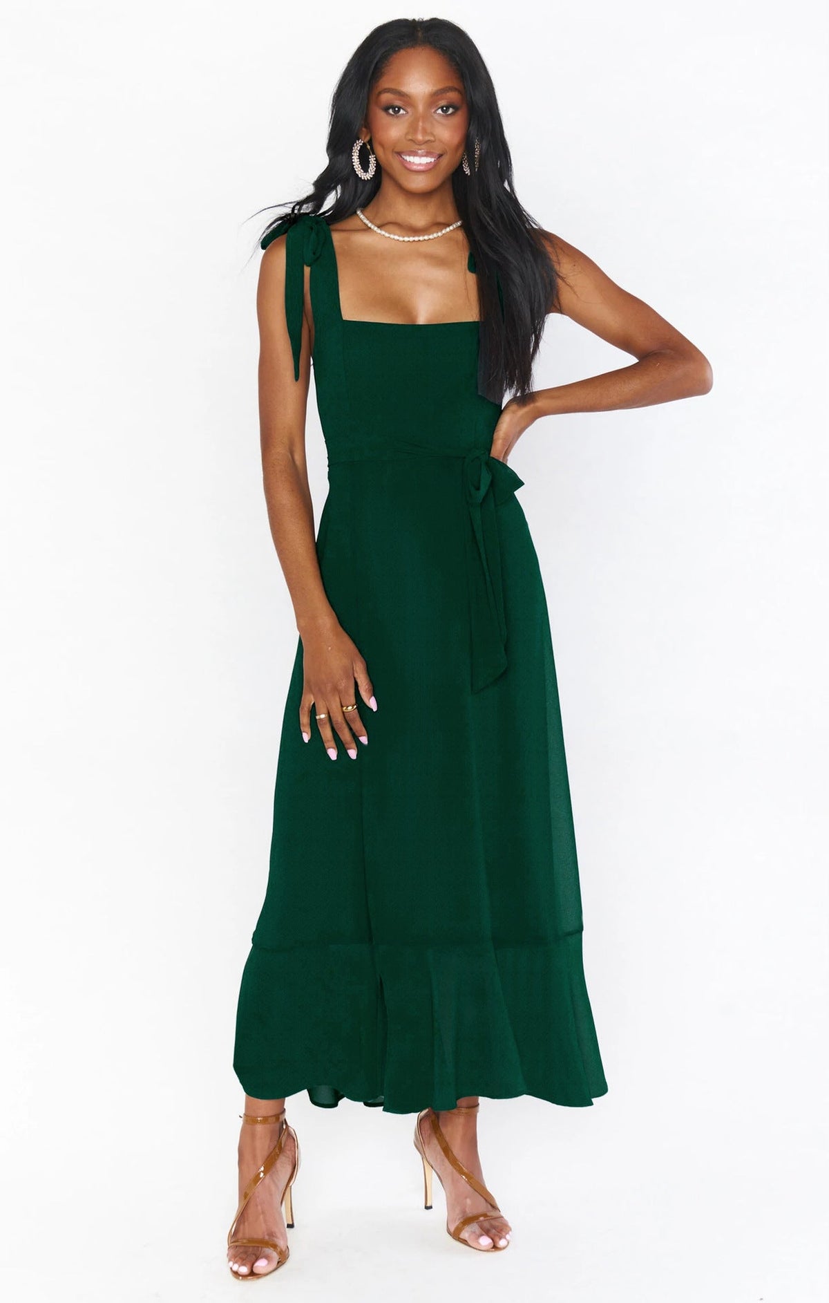 Elle A Line Split Dress Dark Green