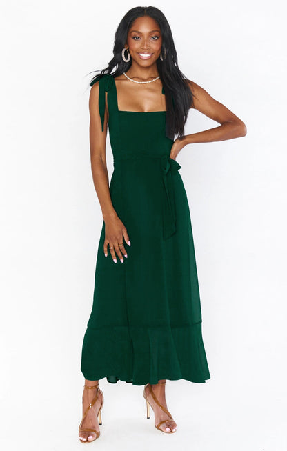 Elle A Line Split Dress Dark Green
