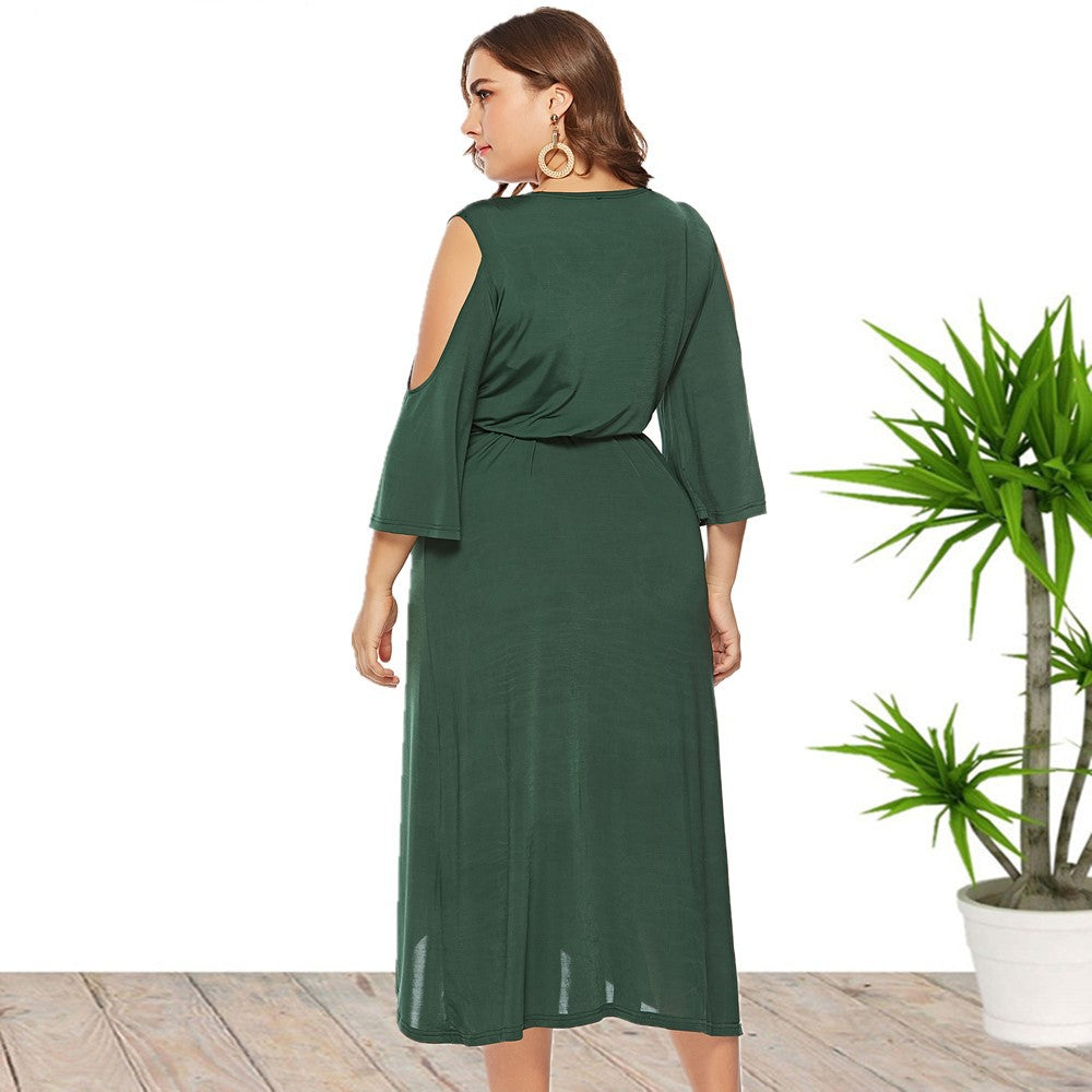 Short Sleeve Split Lace Up Off Shoulder Dress
