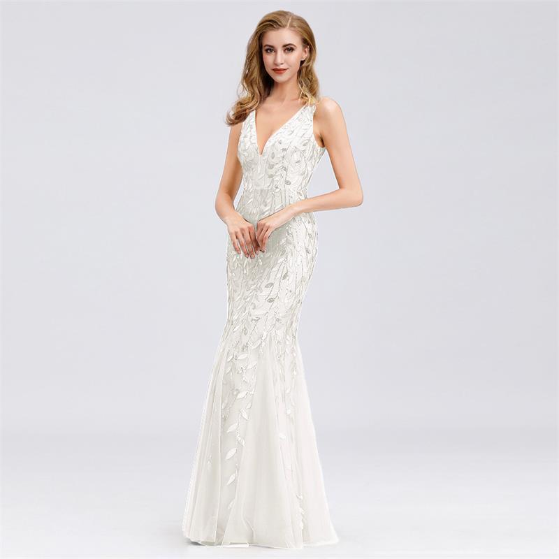 Erin Formal Sleeveless Sequin Evening Dress XL White