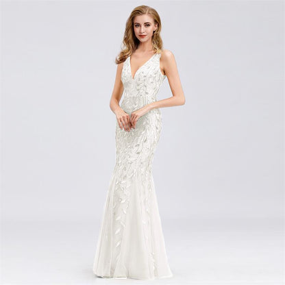 Erin Formal Sleeveless Sequin Evening Dress XL White