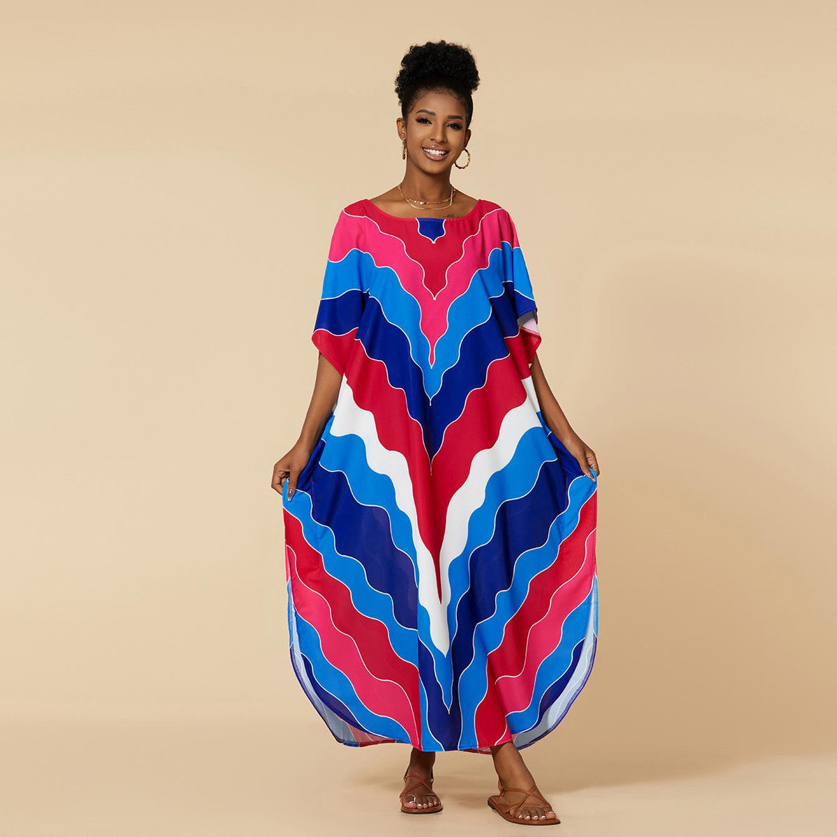 Stella Printed Kaftans One Size Blue Rose Red