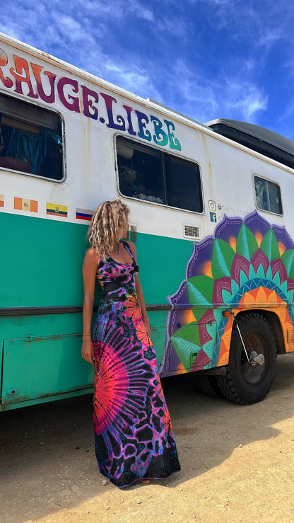 Summer Sexy Open Back Tie Dye Dress Black