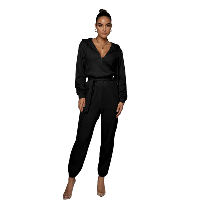 Urban Hooded Casual Women Jumpsuit XS Black
