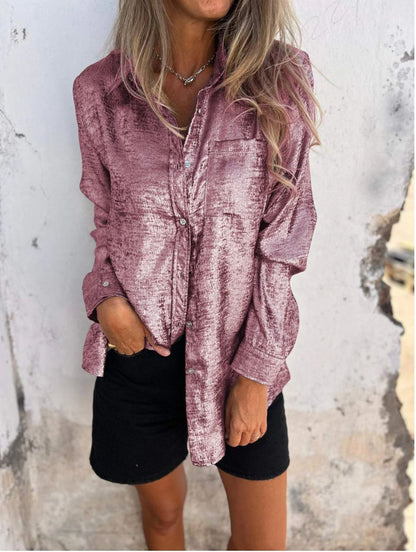 Casual Suede Polo Collar Shirt Pink
