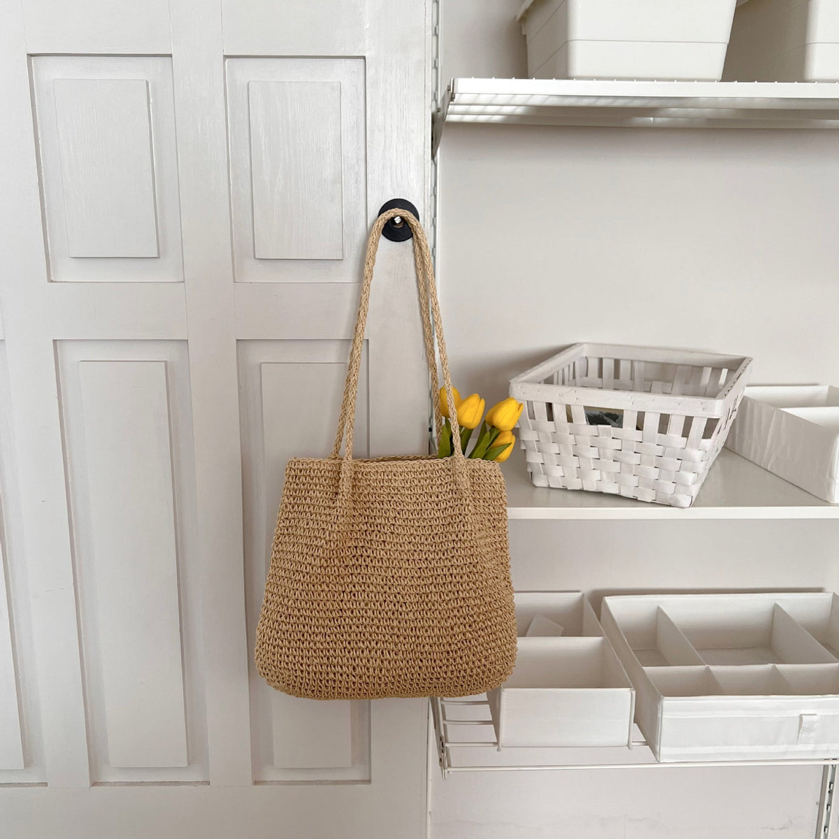 One Shoulder Large Capacity Shoulder Bag Vegan Natural One Size Brown