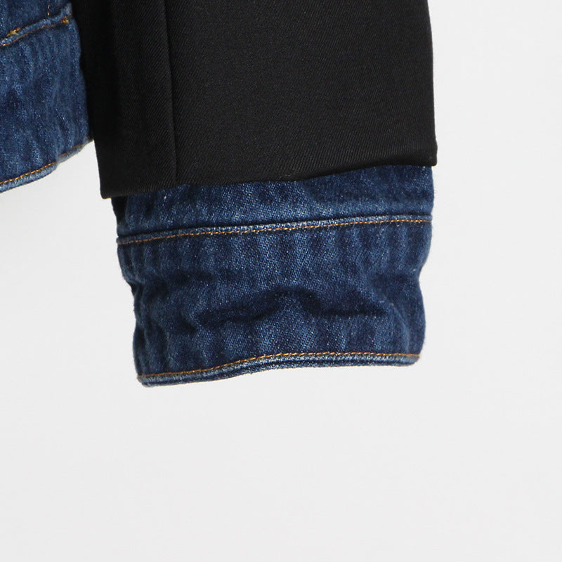 Denim Splicing Slim Blazer
