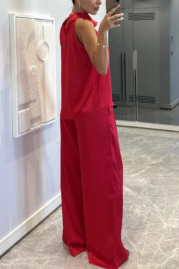 Clidress Satin Halter Top & Pants  Set