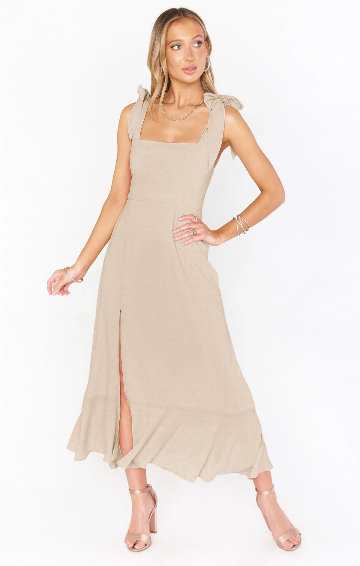 Elle A Line Split Dress Apricot