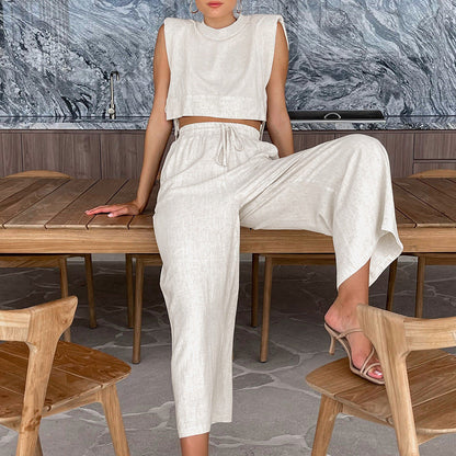 Padded Shoulder Sleeveless Two Piece Set