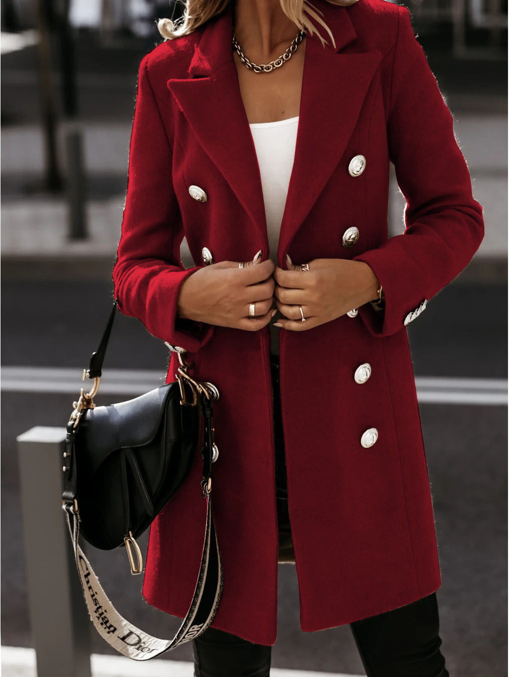 Clidress Frenchy Double Breasted Lapel Neck Overcoat