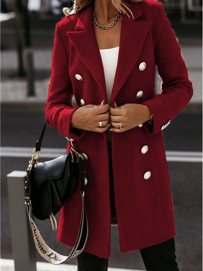 Clidress Frenchy Double Breasted Lapel Neck Overcoat