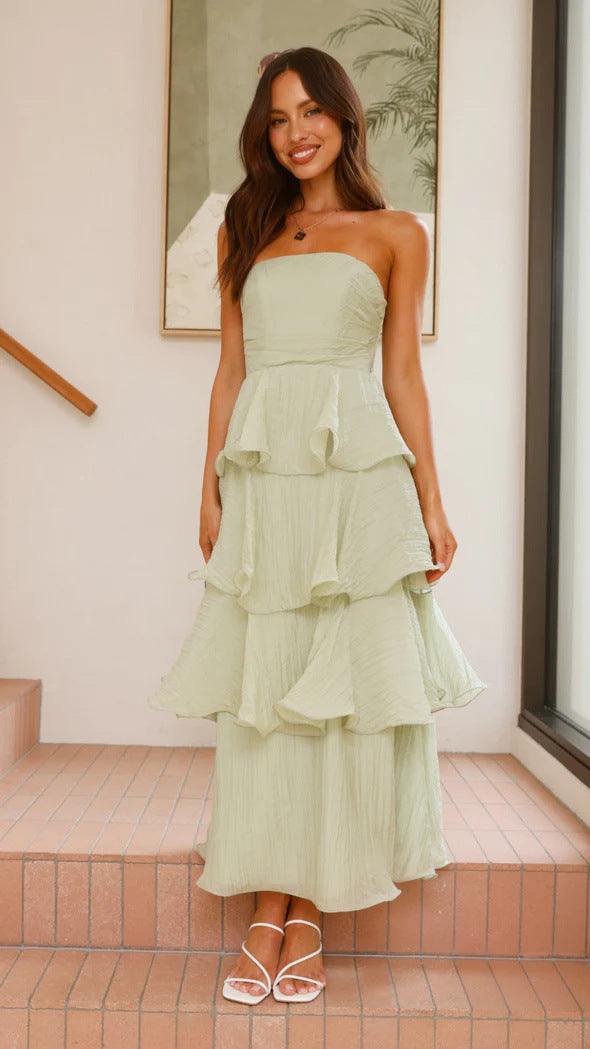 Elegant Layered Formal Dress Light Green
