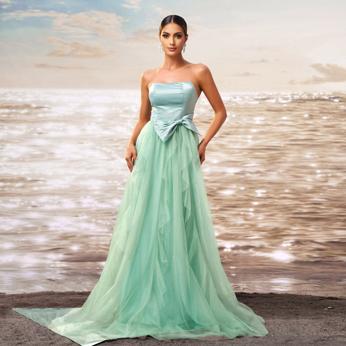 A Line Strapless Ball Gown Light Green