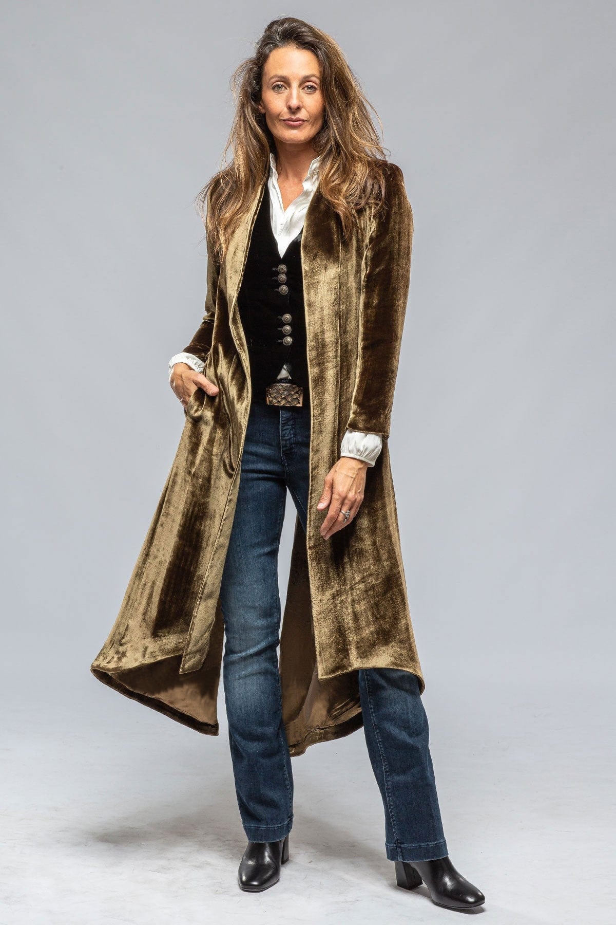 Velvet Long Split Long Coat Gold