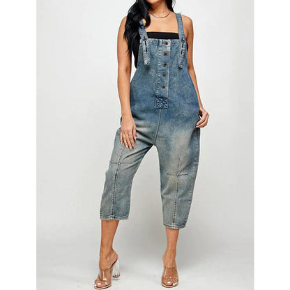 Capri Denim Overalls Dirty Blue