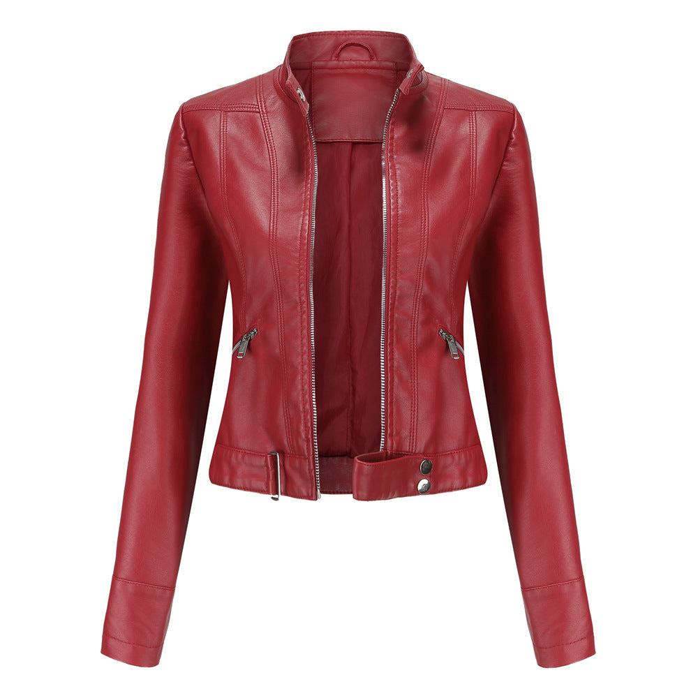 Motorcycle Jacket Faux Leather Burgundy