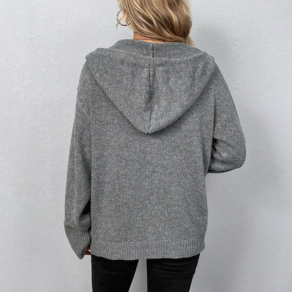 Knitted Hooded Cardigan Coat