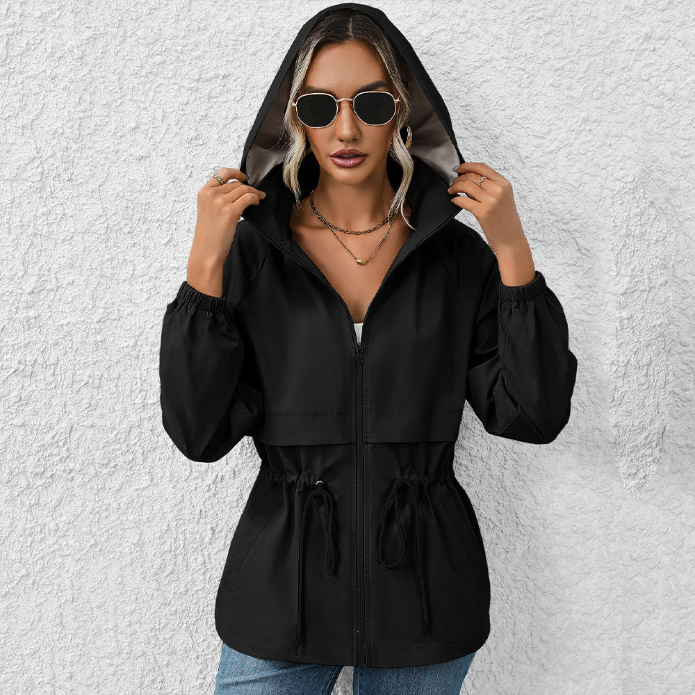 Waterproof Hooded Raincoat Jacket Black