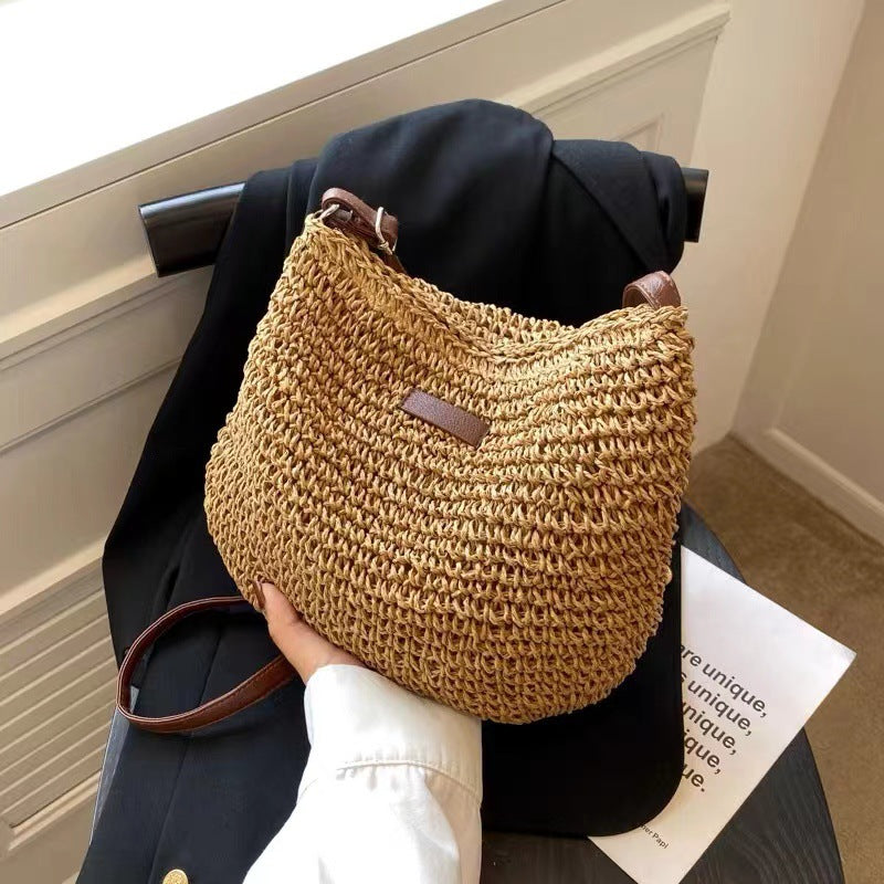Crossbody Raffia Fibers Bag Versatile One Size Coffee