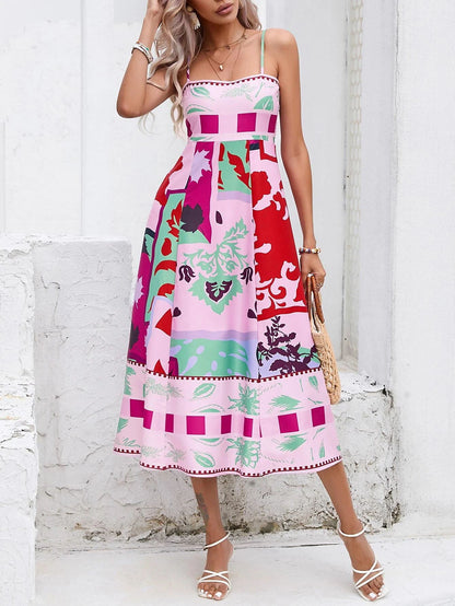 Casual Printed A Line Dress Coral Red