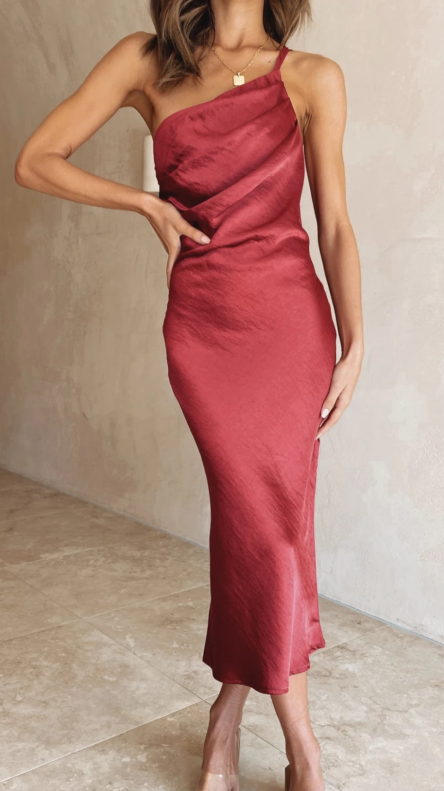 Slim Fit Mid-Length Dress Red