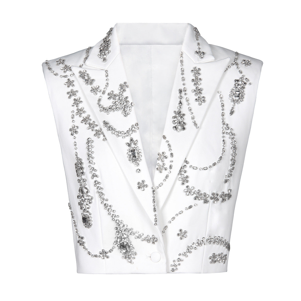 Rhinestone Sleeveless Business Vest White