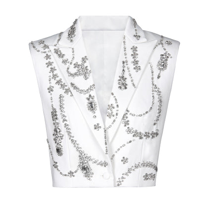 Rhinestone Sleeveless Business Vest White