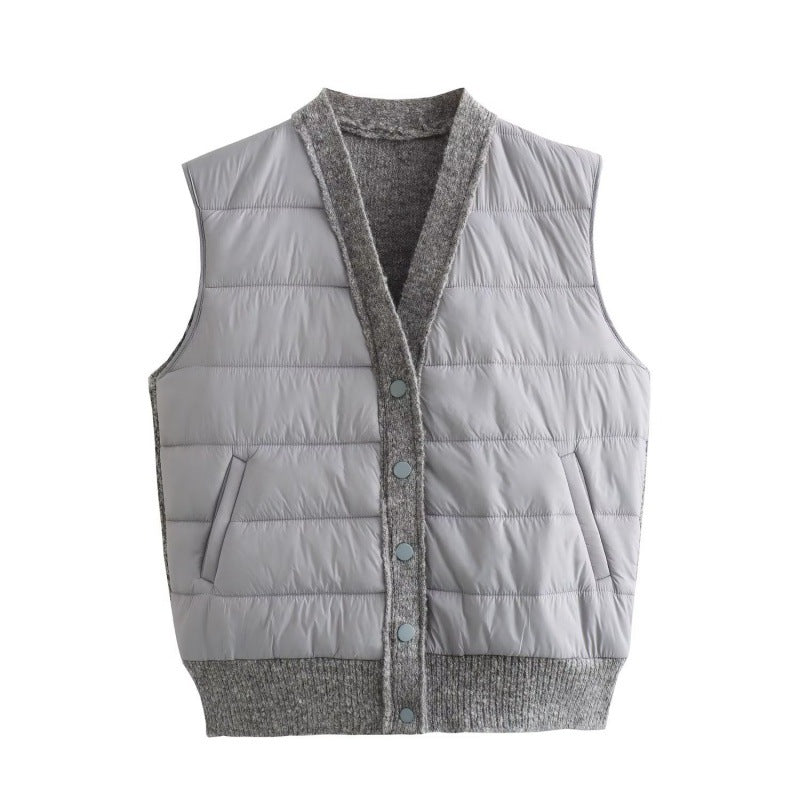 Quilted Patchwork Sleeveless Vest One Size Gray